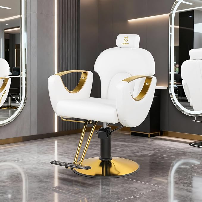 Hydraulic Barber Chair, Salon Chairs 360 Degrees Rolling Swivel Hair Styling Chair, Adjustable Height Hair Stylist Tattoo Salon Beauty Spa Chair Styling Equipment - White