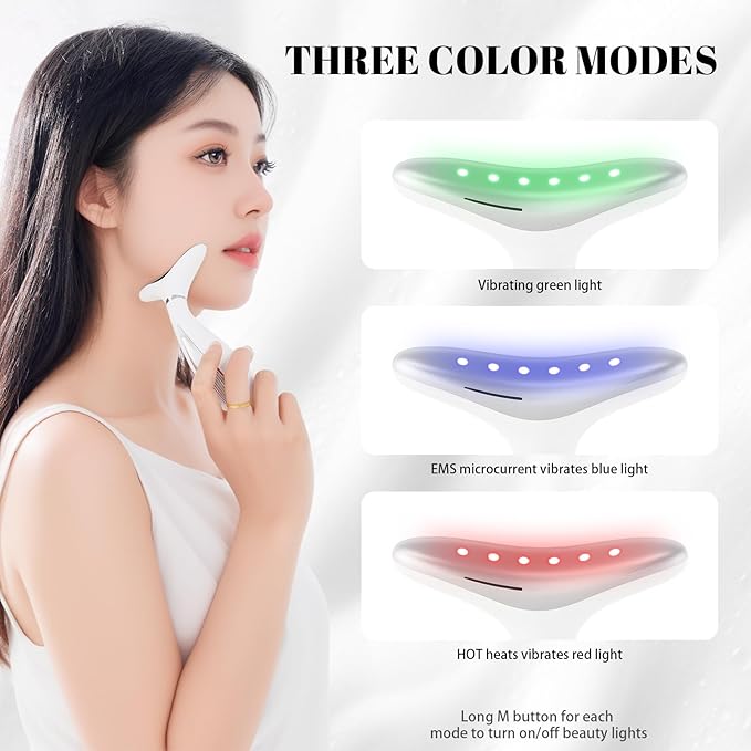 Facial Sculptor with Red Light Therapy, Microcurrent & Vibration Massager, Portable Anti-Aging Device for Face and Neck Care, Wrinkle Reducer Face Lift Tool (White) – Valentine’s Gift