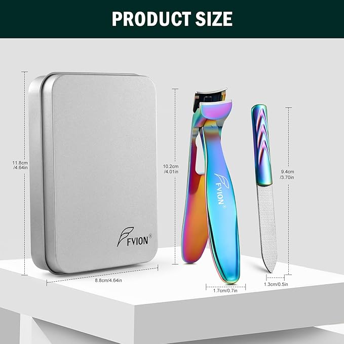 FVION Angled Head Toe Nail Clippers, Ergonomic Curved Toenail Clippers for Seniors Long Handle with Nail Catcher and Metal Nail File, Precision Toenail Clippers for Thick Toenails (Multi)