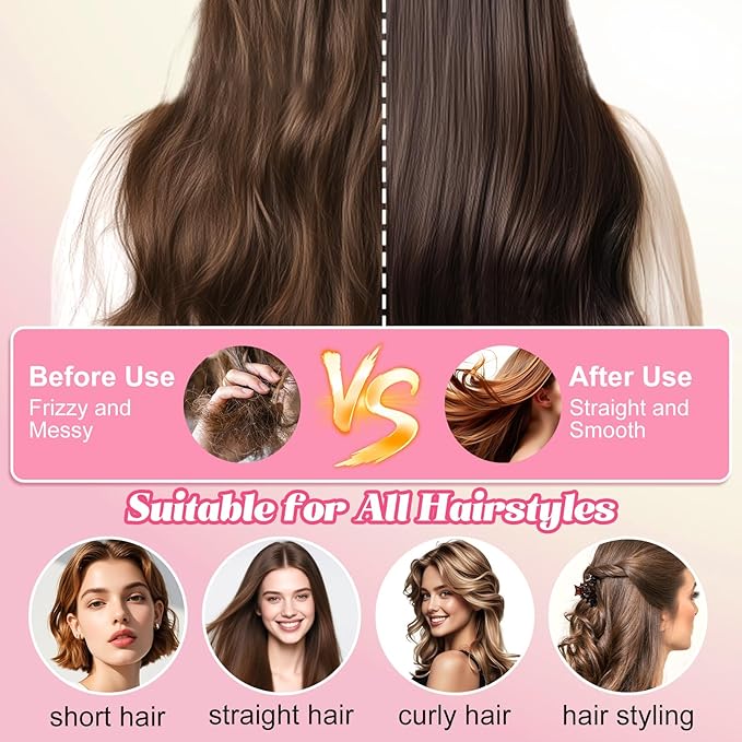 Self Cleaning Hair Brush, Retractable Hair Brush, Massage Comb With Retractable Bristles,Ergonomic Handle Hair Comb,One-pull Clean Anti Static Brushs, Hairs Styling Tools for All Hairs Types (Pink)