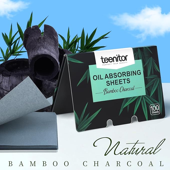 Teenitor 400 Counts Oil Blotting Papers for Face, Bamboo Charcoal Oil Absorbing Sheets for Oily Skin, Oil Blotting Sheets for Face, Oil Absorbent Pads Blotter Paper, Oil Face Wipes Large 10cmx7cm
