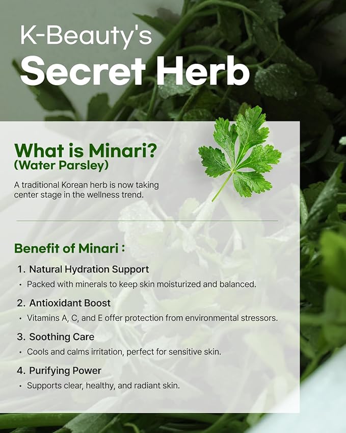 Minari Calming Gel Serum for face – K-Beauty Hydrating & Soothing Face Serum with Korean Water Parsley, Green Tea, Mugwort & Lemon Balm Extracts, 30ml/1.01oz