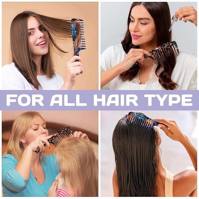 2PCS Wide Tooth Comb,Effortless Tangle Removal for Long Hair Styling Comb for Curly,Wet,Cute Aesthetic Design for Women Men and Girls(Blue-Jellyfish Mushroom-17)