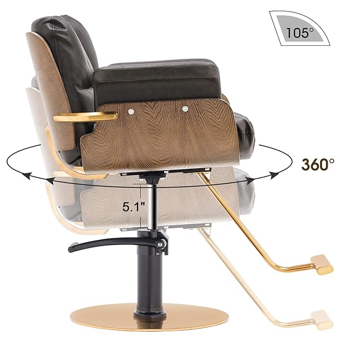 BarberPub Salon Chair Hydraulic Barber Chair Curved Wood Frame Hair Cutting Beauty Spa Salon Styling Equipment 3071 (Brown)