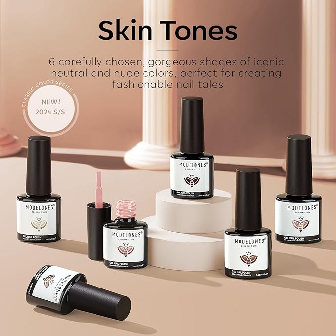 modelones Nude Gel Nail Polish Set -6 Colors Neutral Milky White Pink Brown Gel Polish Kit Skin Tones Soak Off Nail Kit Manicure DIY at Home Nail Art Salon Gift
