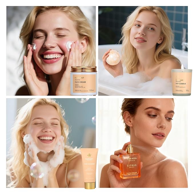 25 Pcs Valentines Day Gifts for Women, Bergamot & Rose Bath & Body Gift Set, Hydrating Skin Care Kit, Pamper Self Care Gifts, Leather Bag, Serum, Necklace, Christmas, Birthday, Mothers Day