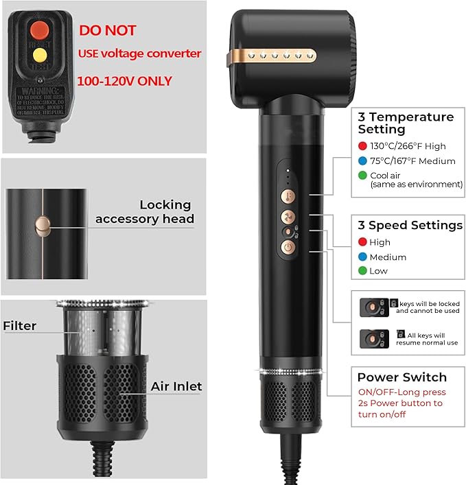 7 in ONE Hair Dryer Brush, Powerful Blow Dryer Brush with Air Curler for Hair, Brush Blow Dryer with Diffuser, Ionic Hot Air Brush Fast Dry, Volumize, Curls, Straight, Hair Styling Tools 100-120V