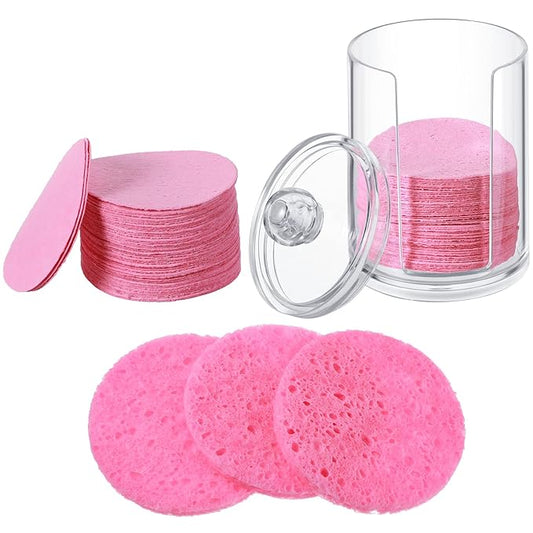 50 Pcs Compressed Facial Sponges Facial Makeup Natural Cosmetic Spa Sponges for Women Cleansing, Exfoliating Mask, Makeup Removal, Dead Skin, and Dirt, Travel Essentials(Pink)