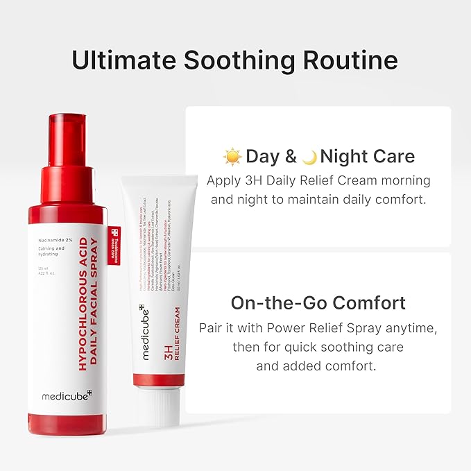 medicube 3H Daily Relief Cream | Daily Soothing Moisturizer for All Skin Types | Lightweight Comforting Cream Ideal For Use After Spot Care | Guaiazulene, Centella, Ceramide for Balance and Hydration