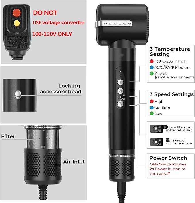 7 in ONE Hair Dryer Brush, Powerful Blow Dryer Brush with Air Curler for Hair, Brush Blow Dryer with Diffuser, Ionic Hot Air Brush Fast Dry, Volumize, Curls, Straight, Hair Styling Tools 100-120V