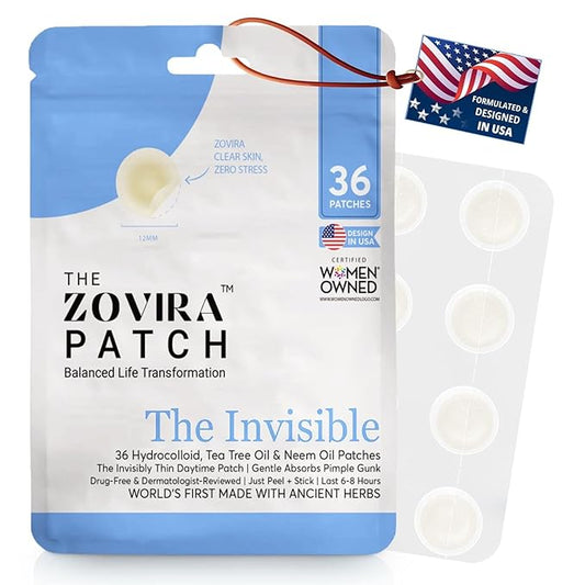 Zovira Invisible Patch-Daytime Niacinamide, Salicylic Acid, Tea Tree and Neem Oil Acne Pimple Patch (36ct) Suitable For Sensitive Skin-Tapered Edges Blends Into All Skin Tones Reduce Redness in 15 Min