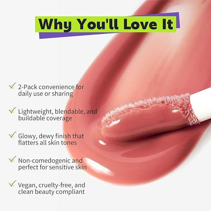 GLAM CODE Liquid Blush for Cheeks Duo - Hydrating Cream Blush for Daily, Blendable & Buildable Cheek Tint for Sensitive Skin, Lightweight, Skincare Infused Dewy Cheek Finish for All Skin Types - #05