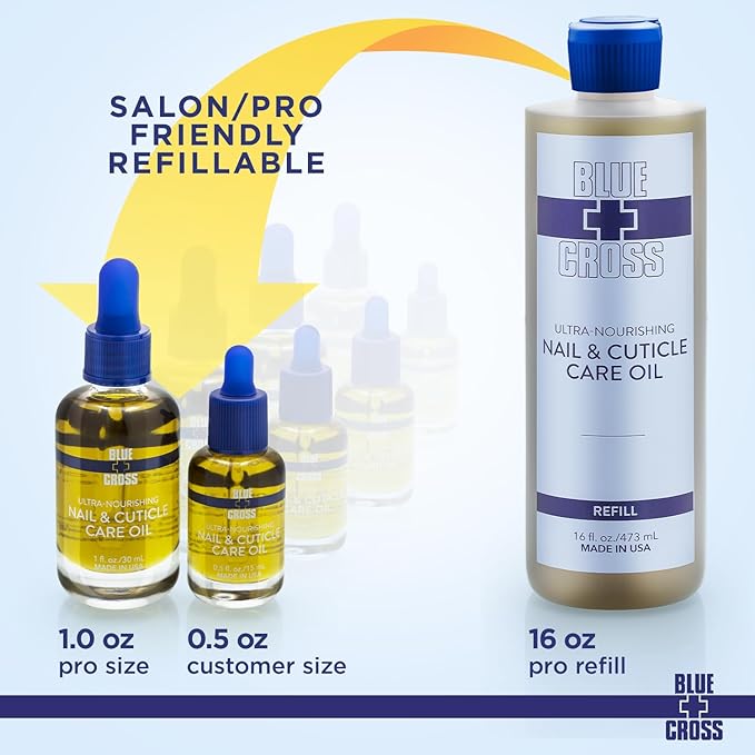 Blue Cross Nail & Cuticle Care Oil, Mineral Oil Free, Hydrating, Moisturizing, All Natural Professional Nail + Cuticle Care, Lemongrass/Lavender Scented Essential Oils, Made in USA, 1 floz/30mL