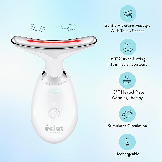 Éclat Facial Massager for Lymphatic Drainage, Face, Neck & Body Tool for Skin Care, Heated Electric Beauty Device for Wrinkles, Fine Lines, Puffy Skin, Lifting, Firming, Sculpting with 7 Light Therapy