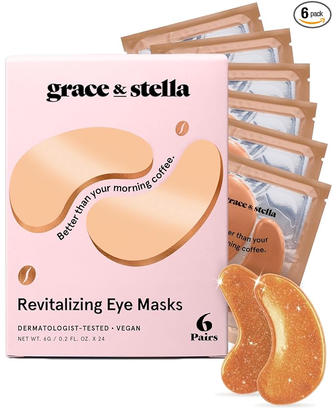 grace & stella Caffeine Under Eye Patches - Awakening Eye Patches for Puffy Eyes and Dark Circles - Under Eye Mask Patches with Niacinamide & Hyaluronic Acid - Vegan, Cruelty-Free (Bronze, 6 Pairs)