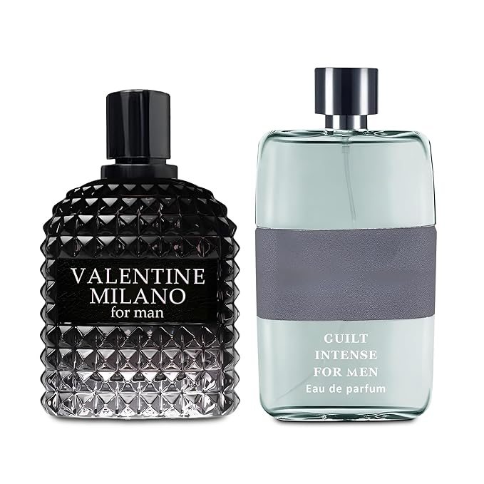 Valentine Milano/Guilt Intense 2PCS Eau De Toilette for Men-Fresh, Romantic Scent Perfume for Men 3.4 Fl Oz Each Mens Cologne For All Skin Daily Used