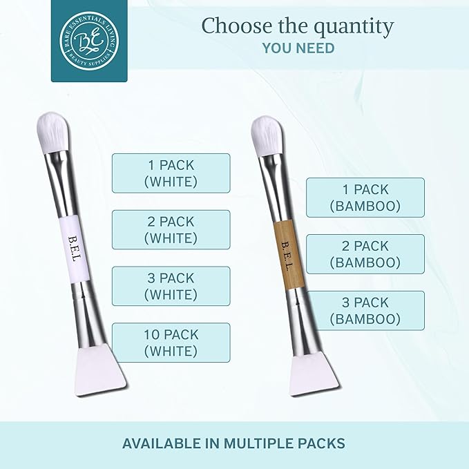Bare Essentials Living Clay Face Mask Brush (2 Pack, White) Dual Soft Silicone Face Mask Applicator Brush Tool, Great Facial Essentials, Moisturizer Applicator & Skincare Brush for Facials
