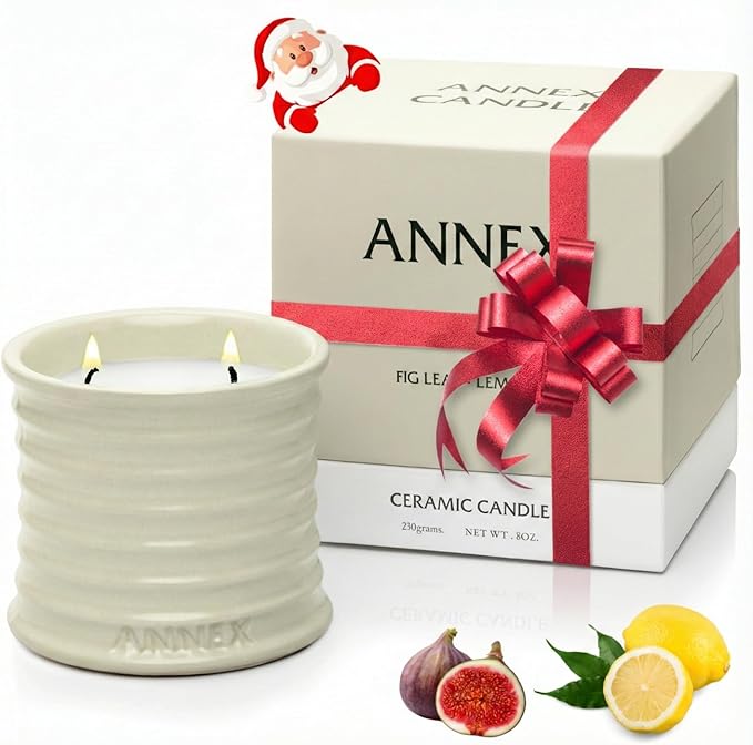 Scented Luxury Citronella Candles outdoor, Mosquito Bug Repellent | Handmade Ceramic Jars, Soy Wax | Cloudy Pillow - Fig Leaf & Lemon, Large Natural Candle | Non Toxic, 2 Wicks, Reusable Big Beige Jar