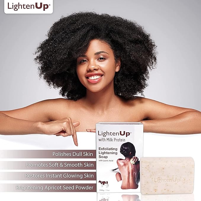 Lighten-Up Lactic Acid Exfoliating Soap, 7.7 oz / 200 g, Brightening Bar, AHA Soaps for Knees, Body, Armpits, with Shea Butter, Apricot, Milk Protein