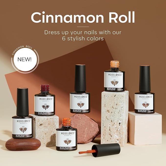 modelones Gel Nail Polish Set, 6 Colors 2025 Fall Winter Thanksgiving Nude Brown Gel Polish Glitter Pearl Cinnamon Tawny Orange Cherry Mocha Nail Polish All Skin Tones Soak OFF LED Nail Art DIY Gift