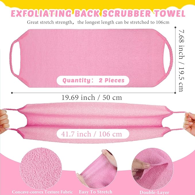 4 Pack Exfoliating Washcloth Back Scrubber Set, 2 Exfoliating Body Scrubber Nylon Back Body Scrub Towel, 2 Pairs Shower Gloves for Women Men Bath Shower Exfoliation(Pink, Beige)