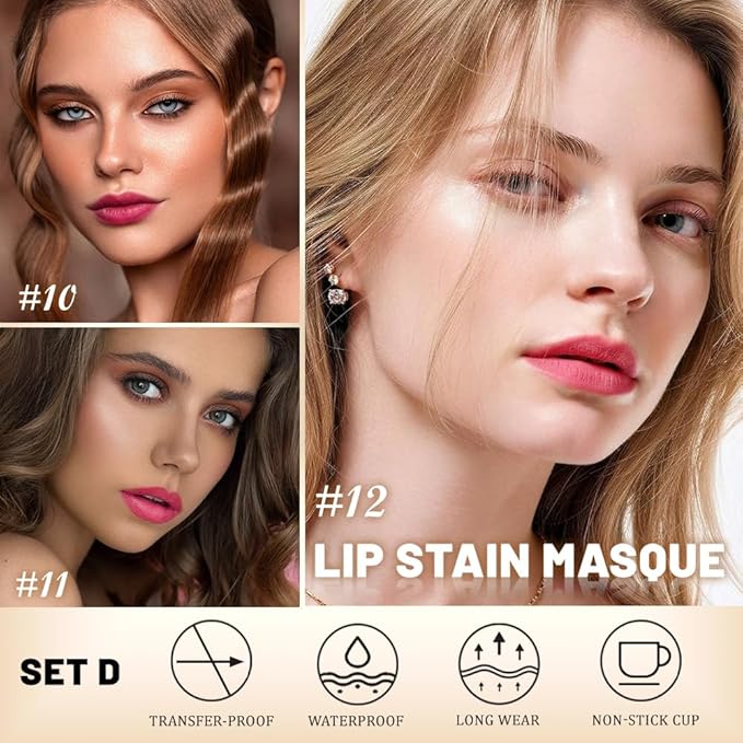 Kaely 3Pcs Lip Stain Peel Off Masque, Long Lasting Waterproof Smudge Proof Lip Tint, Non-Transfer Semi Permanent Lipliner Tattoo with Tweezer, Matte Finish, Vegan & Cruelty-Free, Set D-10+11+12