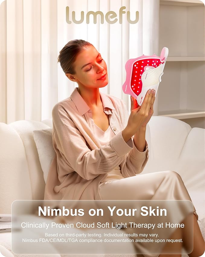 Lumefu Nimbus FDA-Cleared Red Light Therapy Mask For Anti-Aging & Anti-Acne With 3 Treatment Modes Red, NIR & Blue LED Light, Portable 3D Facial Device Comfort Fit, Cordless Skin Care At Home