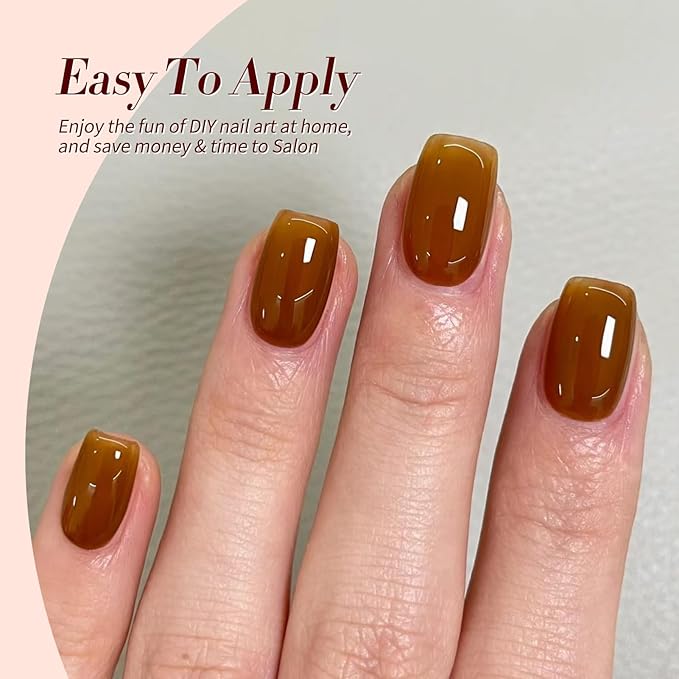 Born Pretty Fall Winter Jelly Gel Nail Polish Amber Crystal Transparent Brown Orange Red Blooming Marble Effects Gel Polish Nail Art Manicure DIY at Home and Salon 6PCS 7ML