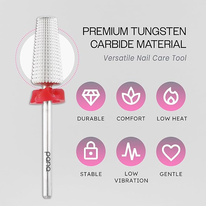 PANA Nail Carbide 5 in 1 Bit - Two Way Rotate use for Both Left and Right Handed - Fast Remove Acrylic or Hard Gel - 3/32" Shank - Manicure, Nail Art, Drill Machine (Fine - F, Silver)