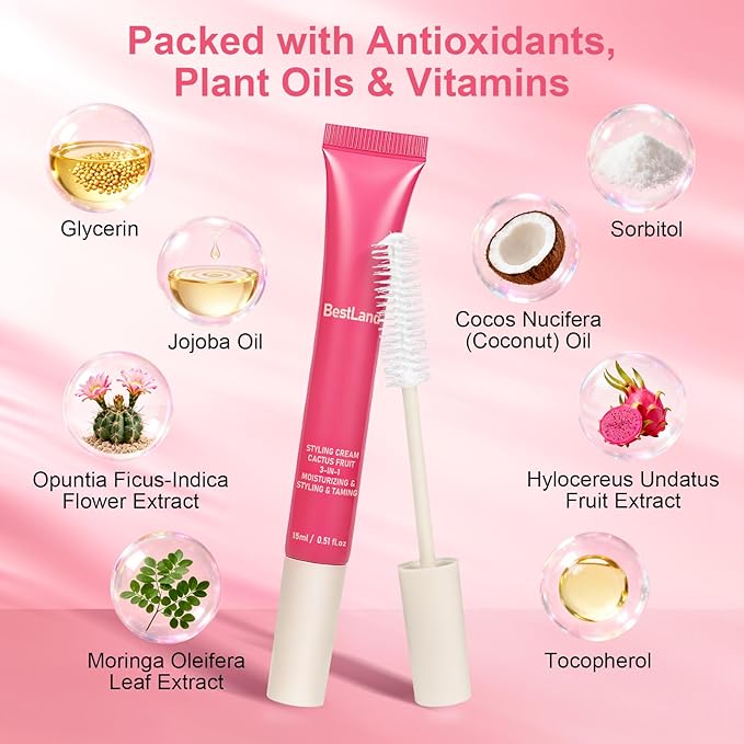 2 Pack Hair Cactus Fruit 3-in-1 Styling Cream & Taming Wand – Smooth Flyaways, Control Frizz & Define Curls | Lightweight Non-Greasy Formula, Precision Brush, Vegan & Citrus Scent Hair Care