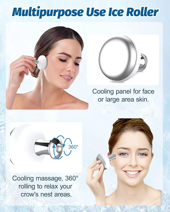 2 Pack Ice Roller for Face and Eyes, Facial Roller Device for Women, Ice Wand for Different Skin, Ice Metal Tool Used After Eye Lift