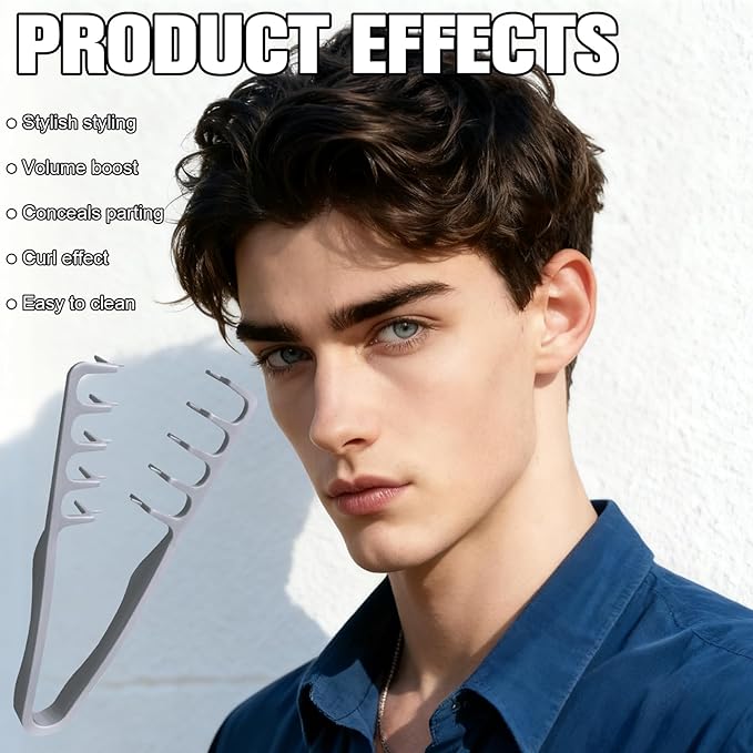 Texture Comb, Volumizing Wide-Tooth Hair Styling Comb, Fluffy Styling Combs, Fringe Parting Brush for Most Hair Types, Creates Fluffy & Layered Hairstyle for Women & Men (Grey)