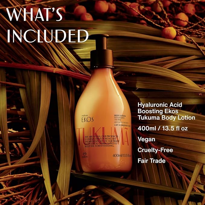 Natura – Tukumã Hydration & Renewal Body Care Bundle – Hyaluronic Acid Boosting Body Lotion + Biphase Shower Oil – Deep Moisturizing & Firming – Vegan Brazilian Skincare – 13.5 fl oz + 6.7 fl oz