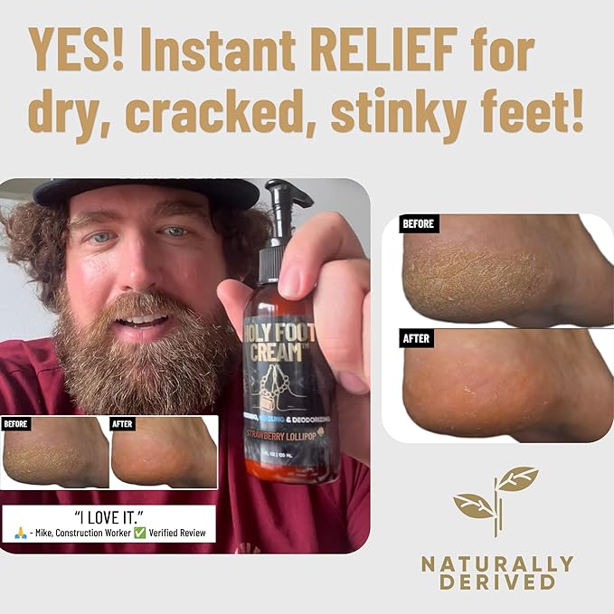 Derm Dude Holy Foot Repair Set | 2X Foot Creams Plus 4-in-1 Foot Scrubber Repair Tool | W/All-Natural DeoPlex for Odor Control - MPV & Strawberry