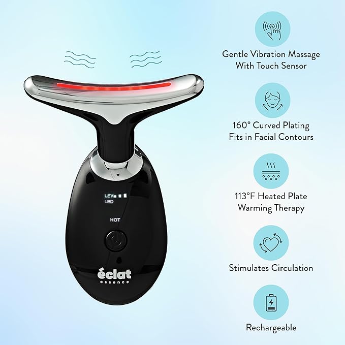 Éclat Facial Massager for Lymphatic Drainage, Face, Neck & Body Tool for Skin Care, Heated Electric Beauty Device for Wrinkles, Fine Lines, Puffy Skin, Lifting, Firming, Sculpting with 7 Light Therapy
