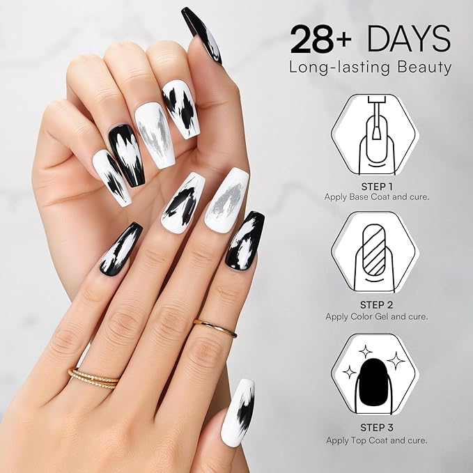 Makartt Gel Nail Polish Kit: Black White Nail Polish Set Noir & Blanc Soak Off Nail Gel Polish LED Required UV Gels Polish Kit Black Nails White Gel Paint for Nail Art Salon Home DIY 2Pcs