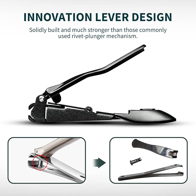 Nail Clippers with Catcher, No Splash Fingernail Toenail Clippers with Sharp Curved Blade and Glass Nail File, Wide Jaw Opening Stainless Steel Nail Cutter Trimmer for Seniors Adult Men Women