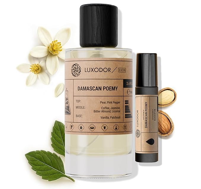 Damascus Poemy - Inspired by Y S.L's B.lack O.pium - pheromones perfumes for women cologne - dupes fragrances - Clean Paraben Free Vegan - 3.4 fl. oz (100ml) with perfume oil 10 ml roll-on