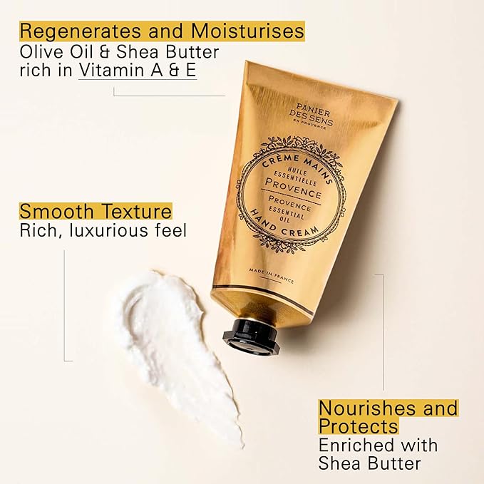 Panier des Sens Provence Hand Cream - Nourishing Shea Butter Hand Cream for Dry Cracked Hands 97% Natural Ingredients - Dermatologically Tested Hand Lotion for Woman Made in France, 2.5 fl oz