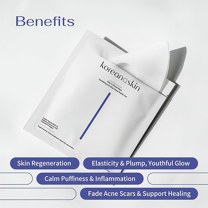 GHK-Cu Copper Peptide Hydrogel Face Mask Anti-Aging Collagen Booster for Skin Repair, Firming, Fades Acne Scars & Redness. K-Beauty Sheet Mask Treatment