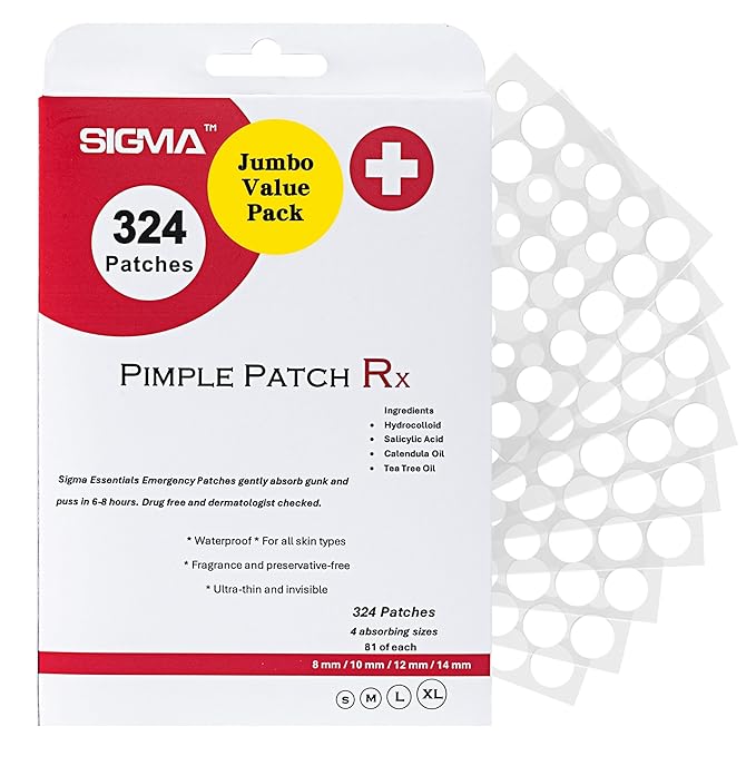 (5¢ Each) Pimple Patches 324 Pack - Hydrocolloid Acne Patches with Salicylic Acid & Tea Tree Oil - 4 Sizes S/M/L/XL - Face Acne Treatment - Easy Peel Perforated Sheets
