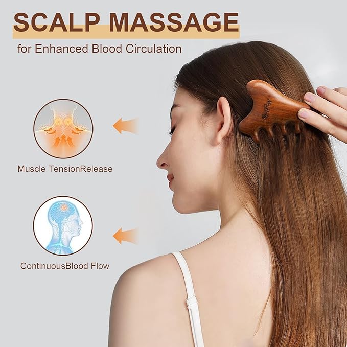 MoyRetty 4-in-1 Gua Sha Tool, Sandalwood Face & Body Massager, Lymphatic Drainage Massage Comb with Storage Pouch (Golden Sandalwood)