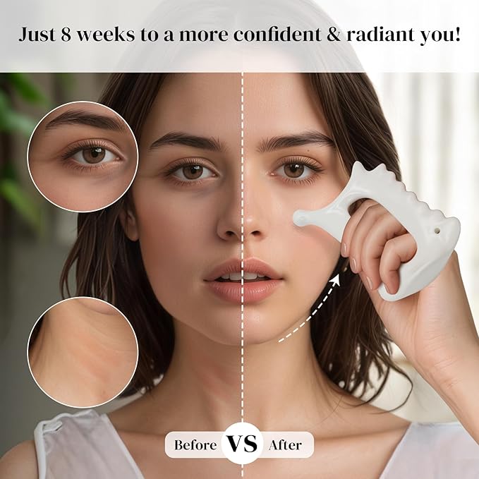 Upgraded 6-in-1 Ceramic Gua Sha Tool for Face & Body, Manual Guasha Facial Massage for Lymphatic Drainage Trigger, 괄사 Face Lift, Muscle Relief Scraping Tool, Skin Care Gift for Mum Wife