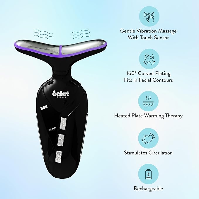 Éclat Facial Massager for Lymphatic Drainage, Face, Neck & Body Tool for Skin Care, Heated Electric Beauty Device for Wrinkles, Fine Lines, Puffy Skin, Lifting, Firming, Sculpting with 7 Light Therapy
