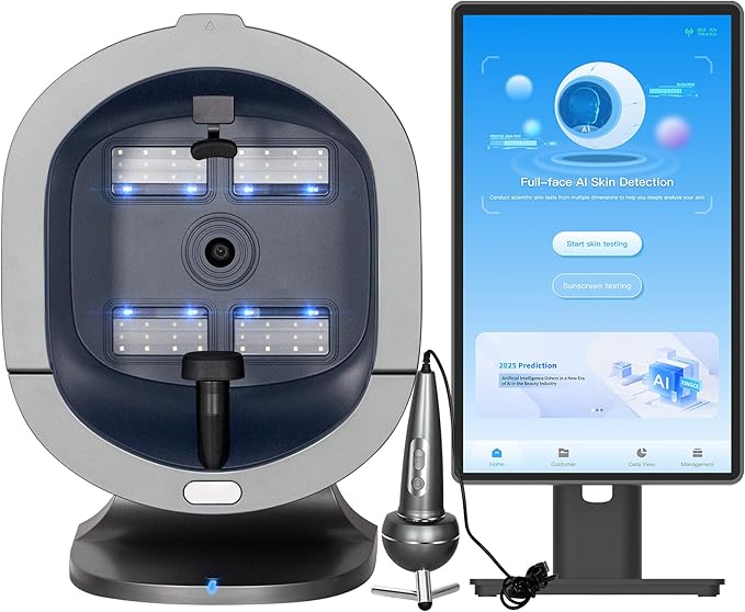 21.5 inch HD Mirror Screen AI Facial Skin Analysis Machine with Scalp Skin Detection 3D Scanner 36 Million Industrial-Grade Pixels 9 Spectral Lights Intelligent for Beauty Salons Skin Care (Grey)