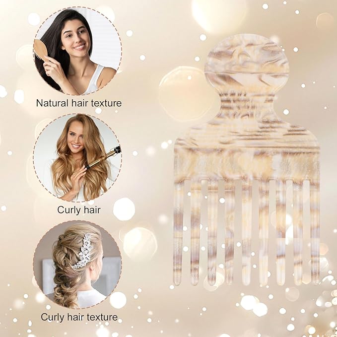 Wide Tooth Hair Pick Comb for Curls, 12cm/4.72in Detangling Lifting Comb Long Tooth Afro Pick Hair Styling Tool for Women Men Barber Supplies (Gray Yellow)