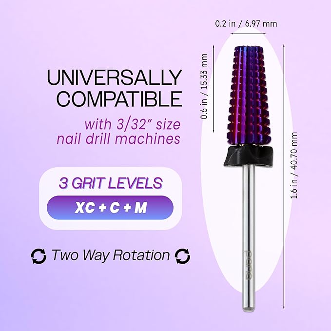 PANA 3/32" Shank 5-in-1 Nail Carbide Bit - (Triple Coarse - Extra Coarse Grit, Purple) - Two Way Rotate use for Both Left and Right Handed Fast Remove Acrylic or Hard Gel Machine
