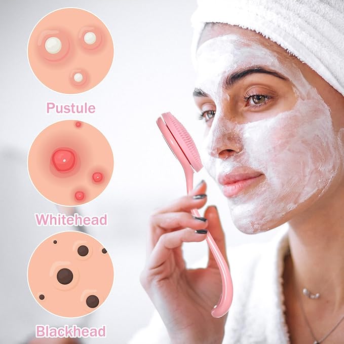 4 Pack Silicone Manual Facial Cleansing Brush, Skin Friendly Waterproof Face Cleaning Scrubber Exfoliator Brush for Blackheads Whiteheads Makeup Residues Removal (Blue, Pink)