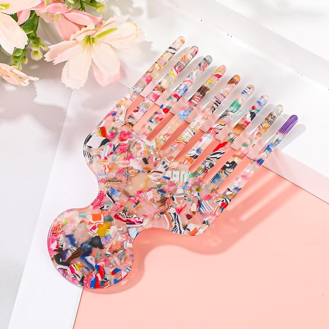 Wide Tooth Hair Pick Comb for Curls, 12cm/4.72in Detangling Lifting Comb Long Tooth Afro Pick Hair Styling Tool for Women Men Barber Supplies (Colored)