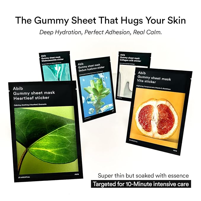 Abib Gummy Sheet Mask Sedum Hyaluron Sticker 10 Sheets (Moisturizing) I Korean Face Mask for Sensitive Skin, Soothing & Redness Relief, Daily Skincare Treatment, K-Beauty Sheet Mask